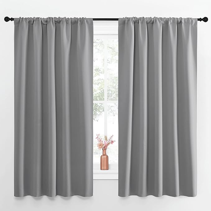 NICETOWN Blackout Curtain Panels for Window - Energy Efficient & Noise Reducing Thermal Insulated Rod Pocket Blackout Drapes/Draperies for Living Room (Silver Grey, 2 Panels, W52 inches x L63 inches)