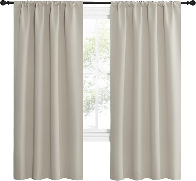NICETOWN Blackout Curtains for Living Curtains, Room Darkening Window Curtain Panels, Easy-Care Solid Thermal Insulated Draperies/Drapes for Daughter Room (Natural, 2 Panels, 42 by 72)