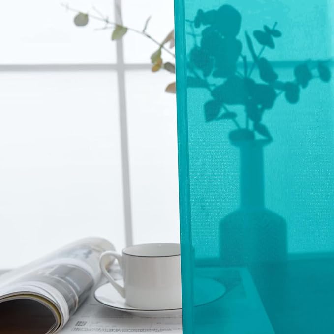 SpaceDresser Sheer Voile Window Treatment Rod Pocket Curtain Panels for Kitchen Bedroom Living Room Drapes Sunlight Filtering Privacy Semi Home Decor Assorted (Peacock Blue, 52 W x 96 L)