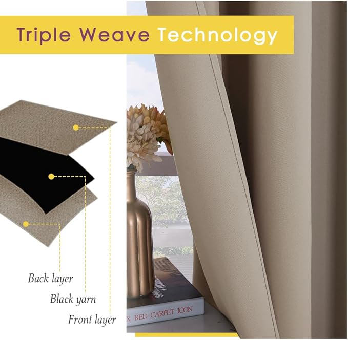 NICETOWN Kitchen Blackout Short Curtain Panels for Bedroom, Taupe, 2 Panels, W42 x L45 -Inch, Thermal Insulated Grommet Top Blackout Draperies and Drapes
