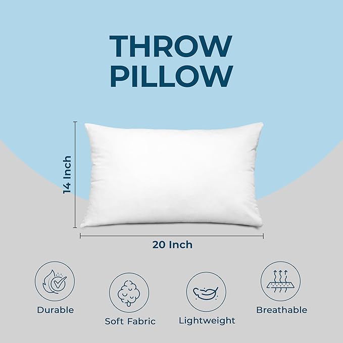 Utopia Bedding Throw Pillows (Set of 4, White) – 14 x 20 Inches Down Alternative Pillows for Bed, Sofa, and Couch - Fluffy Decorative Stuffer Pillow for Indoors & Outdoors