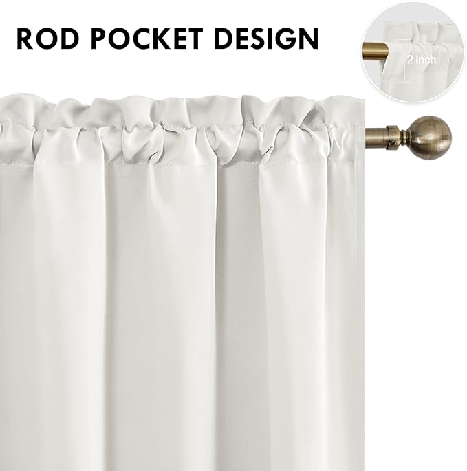 DWCN Blackout Curtains Thermal Insulated, Energy Saving & Noise Reducing Bedroom and Living Room Curtains, Ivory, W 42x L 63 Inch, Set of 2 Rod Pocket Curtain Panels