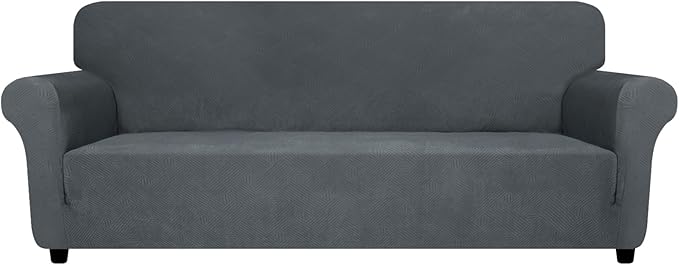 ZNSAYOTX Oversized Super Stretch Couch Cover (92"-115"), New Striped Sofa Covers Comfortable & Durable, Dog Cat Pets Friendly Extra Large Spandex Sofa Slipcovers (Dark Grey, XL Sofa)