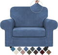 WEERRW Velvet Stretch Chair Sofa Slipcover - 2 Pieces Luxury Soft Velvet Plush Couch Cover Furniture Protector with Elastic Bottom for Pets, Machine Washable, Light Blue, Small
