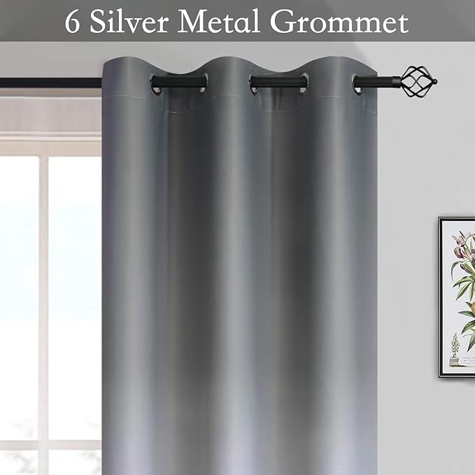 SimpleHome Ombre Room Darkening Curtains 63 inch Long for Bedroom,Gradient Grey White to Gray Light Blocking Thermal Insulated Grommet Curtains Window Drapes for Living Room,2 Panels, 42x63 inches