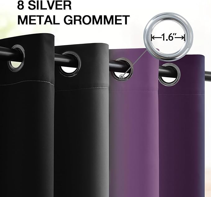 SimpleHome Ombre Room Darkening Curtains 84 inches Length for Bedroom,Grommet Gradient Light Blocking Purple and Black Window Curtains for Living Room,2 Panels, 52x84 inches