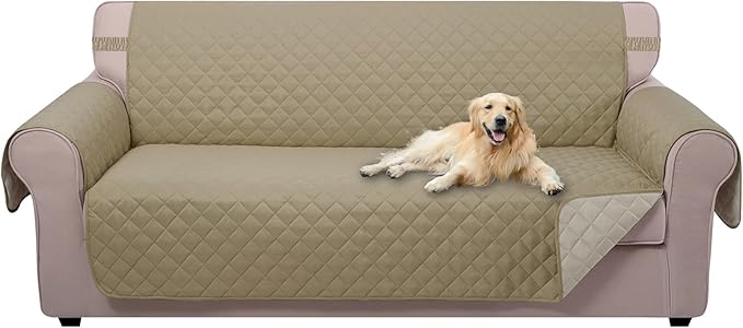 U-NICE HOME Large Sofa Cover Reversible Couch Cover for Dogs Pets with Elastic Straps Water Resistant Furniture Protector for 4 Cushion Couch (Oversized Sofa, Light Camel/Beige)