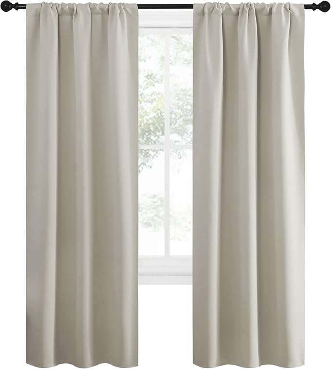 NICETOWN Blackout Curtains for Living Curtains, Room Darkening Window Curtain Panels, Easy-Care Solid Thermal Insulated Draperies/Drapes for Daughter Room (Natural, 2 Panels, 34 by 72)