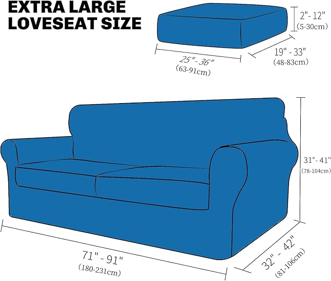 XINEAGE 2026 New 3 Pieces Couch Covers for 2 Extra Large Cushion Sofa Super Stretch Sofa Cover for 2 Large Seat Universal Loveseat Slip Cover for Living Room (Light Gray), 71"-91"(2 Cushions)