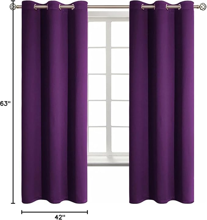 BGment Blackout Curtains - Grommet Thermal Insulated Room Darkening Bedroom and Living Room Curtain, Set of 2 Panels (42 x 63 Inch, Royal Purple)