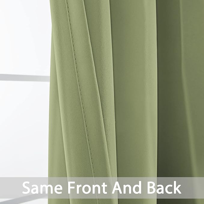 Yakamok Blackout Curtains for Bedroom,Thermal Insulated Blackout Grommet Top Drapes for Living Room,Sage Green,52x84 Inch, 2 Panels