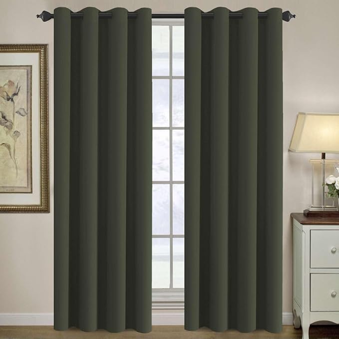 H.VERSAILTEX Blackout Curtain for Living Room Thermal Insulated Window Treatment Curtain Extra Long 108 inch Length Energy Saving Solid Grommet Top Blackout Drape, One Panel, Olive, 52" W x 108" L