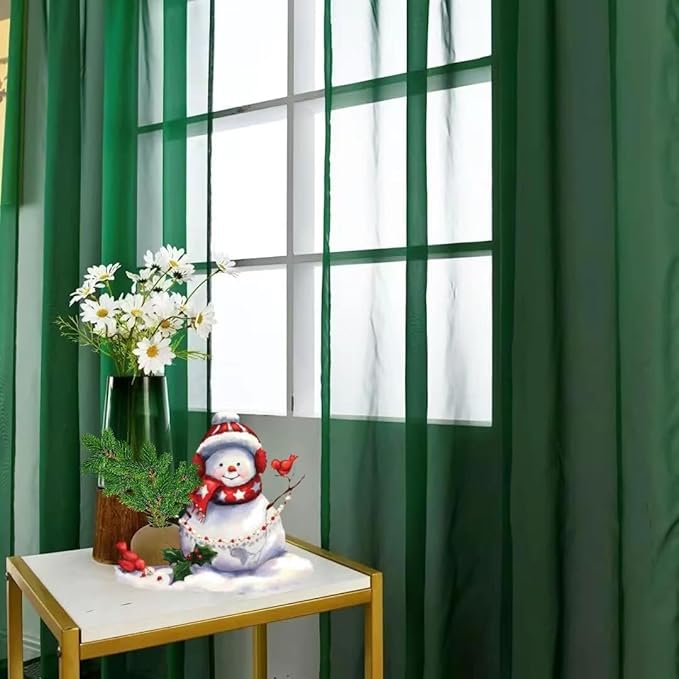 SpaceDresser Foliage Green Sheer Curtains 4 Panels Rod Pocket Semi-Sheer Curtain 96 Inches Long Light Filtering Voile Window Drapes for Bedroom Living Room Kitchen, Each 52W x 96L
