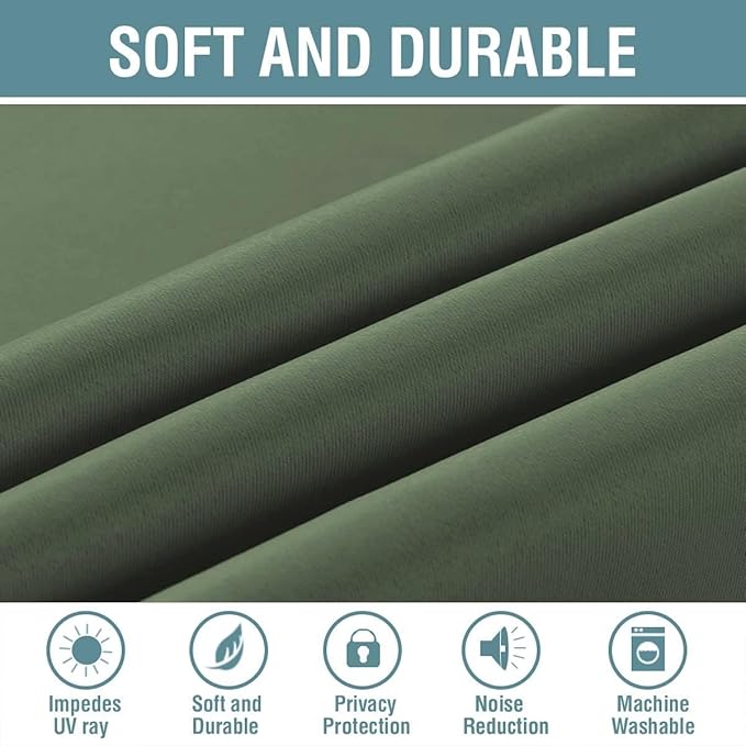H.VERSAILTEX Green Blackout Curtain for Living Room Thermal Insulated Window Treatment Curtain Extra Long 120 inch Length Energy Saving Solid Blackout Drape, One Panel, Bronze Green, 52" W x 120" L