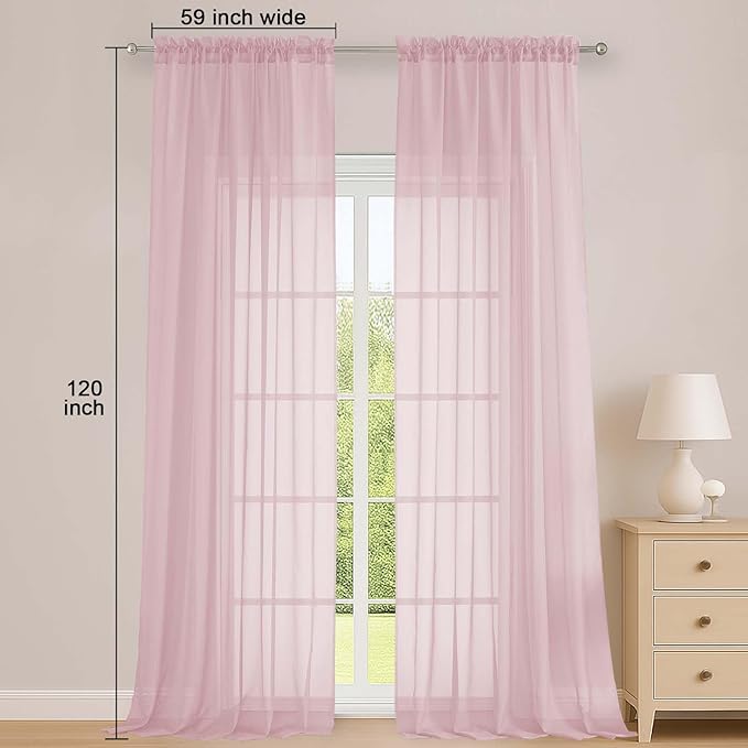 OWENIE Blush Sheer Curtains 120 Inches Long 2 Panels Set, Airy Lightweight Sheer Blush Curtains for Living Room Bedroom, Farmhouse Voile Filmy Rod Pocket Curtains Drapes, 2 Pcs, Each 59" Wx120 L Inch