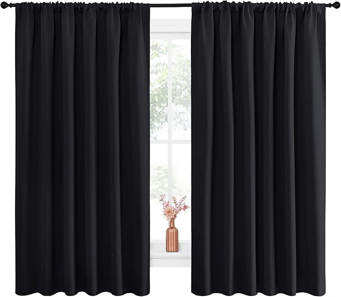NICETOWN Black Blackout Curtain Blinds - Solid Thermal Insulated Window Treatment Blackout Drapes for Bedroom (2 Panels, 70 inches Wide by 63 inches Long)