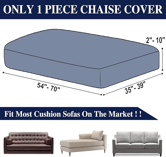 Couch Cushion Cover for Chaise Lounge & Sofa (Washable, Stretch, Separate Seat, 1 Piece for Chaise or Sofa 3-Seater, Navy)