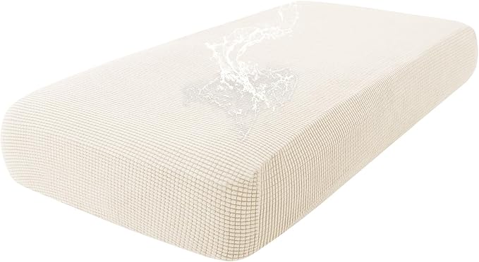 hyha Waterproof Couch Cushion Covers for Pets, Non Slip Sofa Seat Cover for Dogs Washable, Soft Thick Stretch Jacquard Fabric, Sofa Slipcovers with Elastic Bottom (1 Piece for Medium, Light Beige)