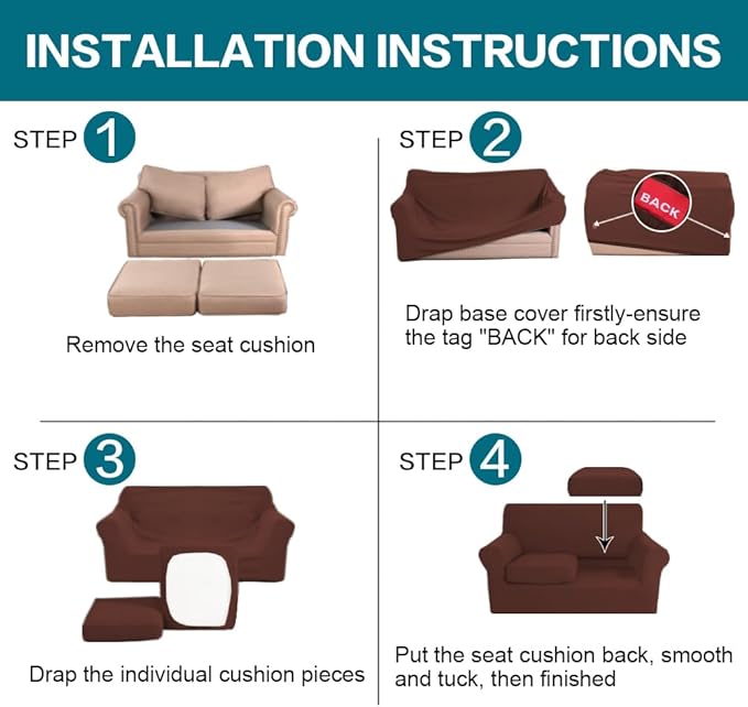 Turquoize 3 Piece Sofa Covers For 2 Cushion Couch Sofa Slipcover Soft Couch Cover For Dogs-Washable Sofa Furniture Cover With 2 Individual Cushion Covers, Thick Jacquard Fabric (Loveseat, Burnt Brick)