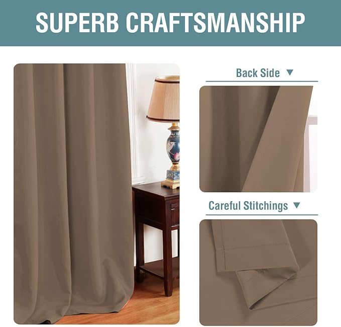 H.VERSAILTEX Blackout Curtain for Living Room Thermal Insulated Window Treatment Curtain Extra Long 108 inch Length Energy Saving Solid Grommet Top Blackout Drape, One Panel, Macchiato, 52"W x 108"L