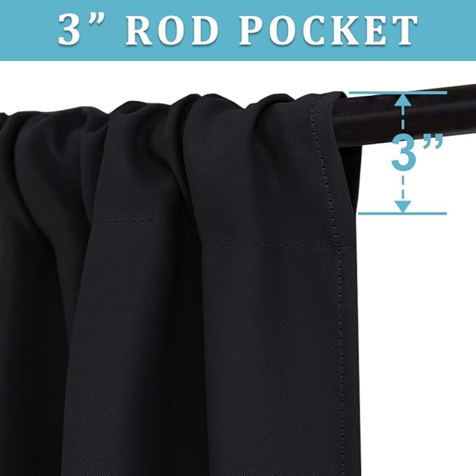 RYB HOME Blackout Curtains for Bedroom Living Room 63 inches Long, Thermal Insulated Privacy Rod Pocket Drapes for Nursery Office Home Theater, Width 34 by Length 63, Black, 2 Panels
