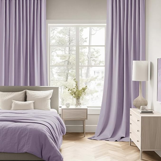 MIULEE Lilac Back Tab Blackout Curtains 72 Inches Long 2 Panels Set for Living Room Bedroom Privacy, Rod Pocket/Pinch Pleat Thermal Insulated Room Darkening Pleated Light Blocking Drapes