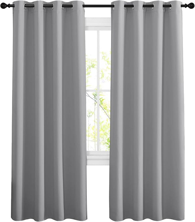 NICETOWN Blackout Silver Grey Living Room Curtains - Grommet Solid Thermal Insulated Sound Reducing Room Darkening Privacy Doorway Curtains for Bedroom (2 Panels, W52 x L78)