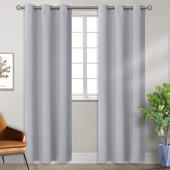 BGment Room Darkening Curtains 84 Inches Long - Grommet Thermal Insulated Drapes Window Treatment Curtains for Bedroom, 2 Panels, 38 x 84 Inch, Light Grey