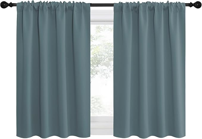 NICETOWN 2 Panels Blackout Curtains, Rod Pocket Thermal Insulated Drapes for Kitchen, Heavy Duty Small Window Treatment for Dorm Room, Studio Apartment, Basement (Stormy Blue, W42 x L30)