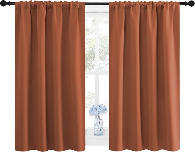 NICETOWN Blackout Curtains and Drapes - Thermal Insulated Solid Rod Pocket Blackout Draperies/Panels (Burnt Orange, 1 Pair, 42 by 45 inches)