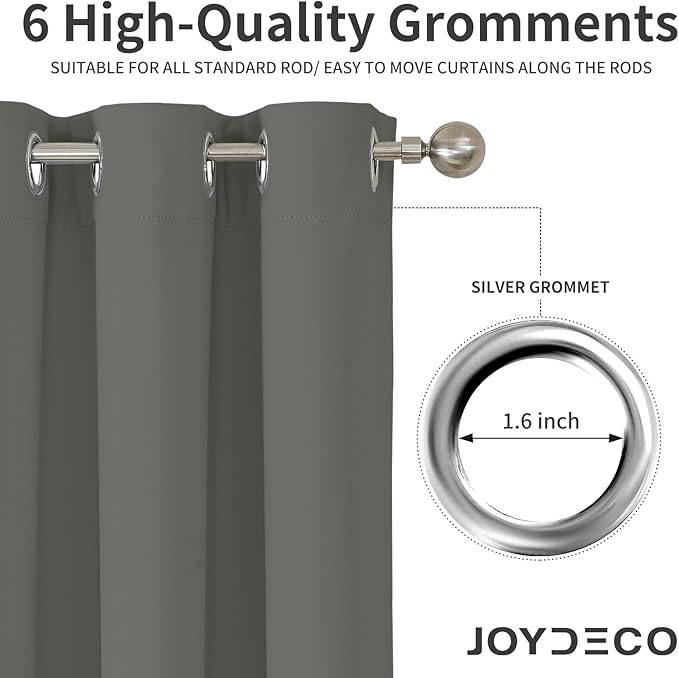 Joydeco Blackout Curtains 90 Inches Long 2 Panels Set, Thermal Insulated Long Curtains& Drapes 2 Burg, Room Darkening Drapes for Bedroom Living Roomw (Light Grey, W37 x L90 Inch)
