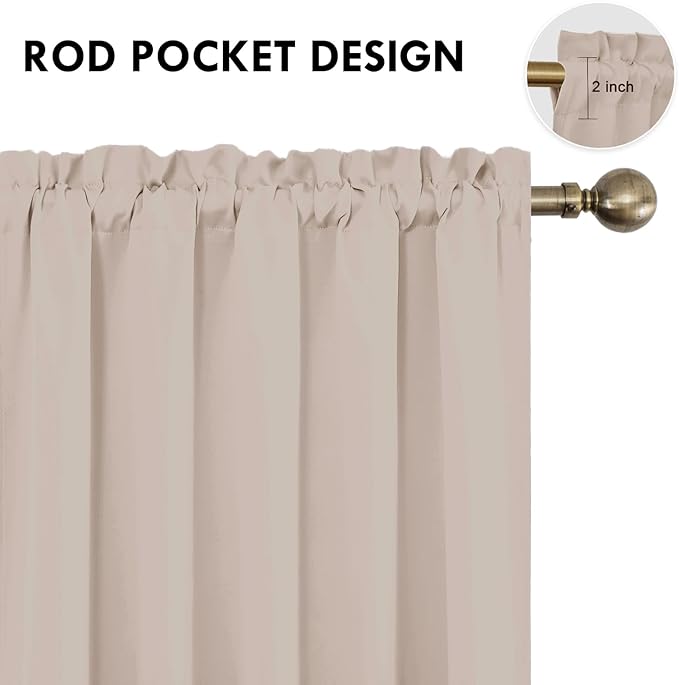 DWCN Blackout Curtains for Living Room Thermal Insulated, Energy Saving & Noise Reducing Bedroom Curtains, Camel, W 60x L 84 Inch, Set of 2 Rod Pocket Curtain Panels