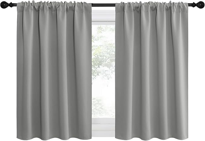 NICETOWN 2 Panels Blackout Curtains, Rod Pocket Thermal Insulated Drapes for Kitchen, Heavy Duty Small Window Treatment for Dorm Room, Studio Apartment, Basement (Silver Grey, W42 x L30)