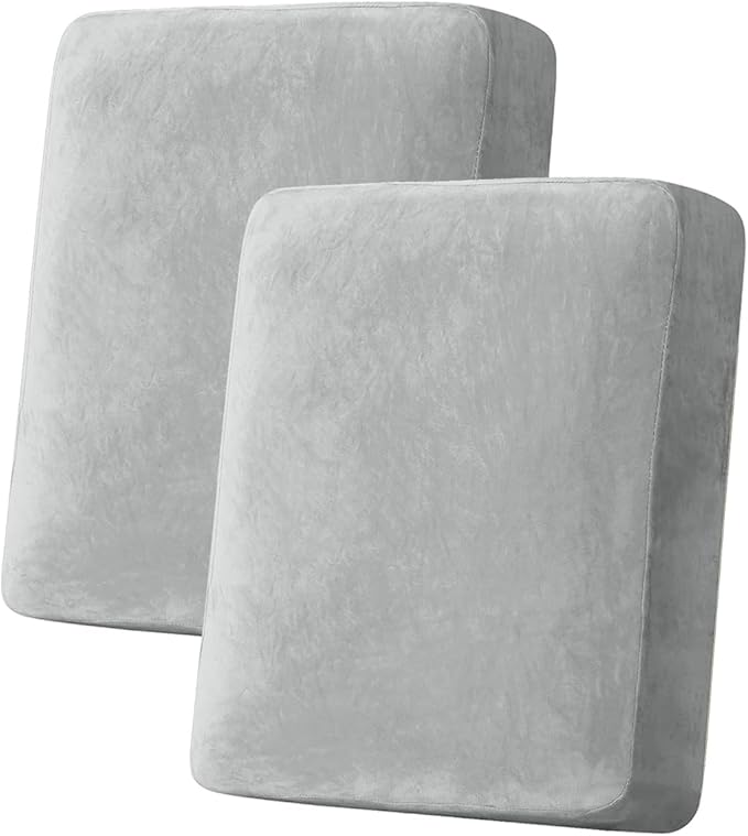Couch Cover Stretch Velvet Sofa Cushion Cover 2-Piece - Elastic Washable Slipcover for Seat or Backrest, Couch Seat Covers for Sofas (Light Grey)