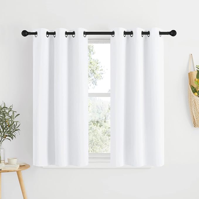 NICETOWN Draperies Curtains Panels, Blocking Out 50% Sunlight Window Treatment Curtains, Grommet Top Small Window Drapes for Bedroom (2 Panels, 34 by 48, White)