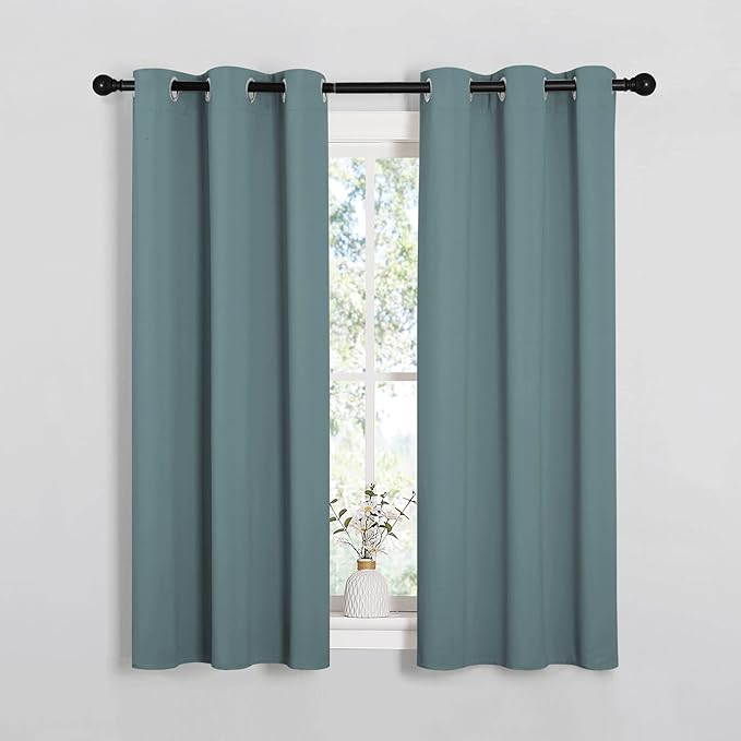 NICETOWN Modern Blackout Curtains Noise Reducing, Thermal Insulated and Privacy Room Darkening Drape Panels for Boy's Guest Room Door Small Short Window (Greyish Blue, 2 Panels, W34 x L54 -Inch)