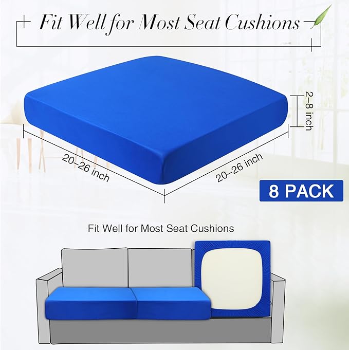 Newwiee 8Pcs Patio Cushion Covers Stretch Outdoor Cushion Cover Replacement for Patio Furniture Sofa Couch Slipcovers, Soft Flexibility Washable Furniture Protector(Waterproof Pure,Royal Blue)