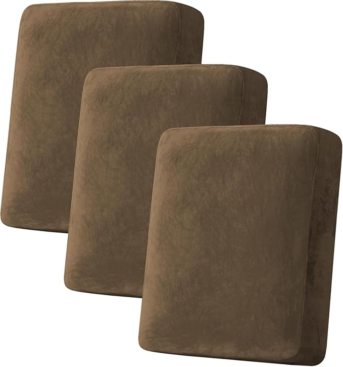 H.VERSAILTEX Velvet Stretch Couch Cushion Cover Plush Cushion Slipcover for Chair Loveseat Sofa Cushion Furniture Protector Seat Cushion Sofa Cover (3 Piece Sofa Cushion Covers, Bronze Brown)
