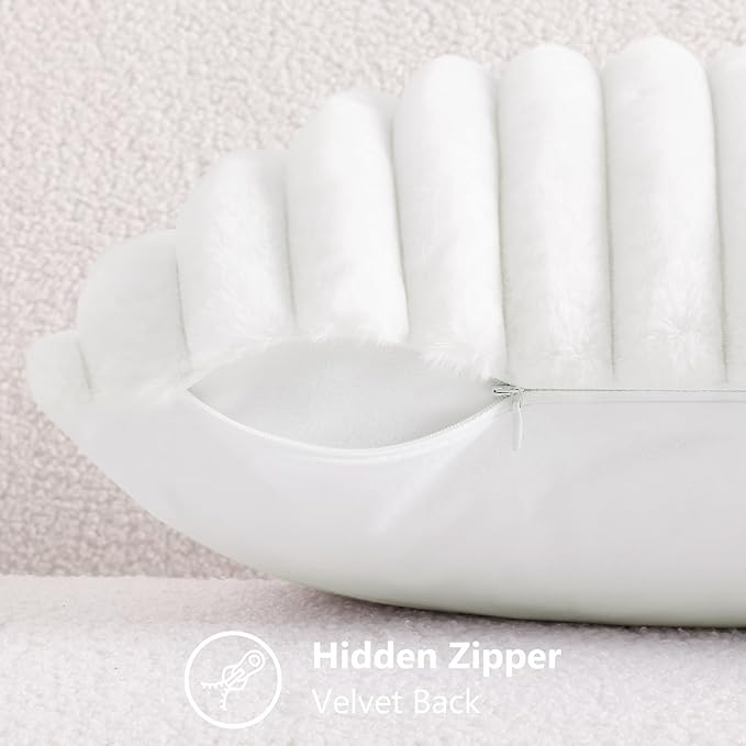 decorUhome Summer Cozy Faux Fur Throw Pillow Covers 18x18 Set of 2 Decorative Soft Plush Striped Modern Farmhouse Boho Couch Pillow Cases with Velvet Back for Sofa Bed Living Room, White