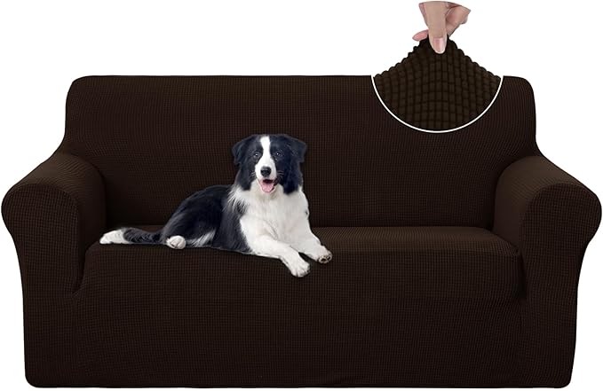 U-NICE HOME Oversized Stretch Loveseat Couch Cover Sofa Covers Washable Sofa Slipcover Furniture Protector for 2 Cushion Couch Sofa Pet Friendly, Chocolate