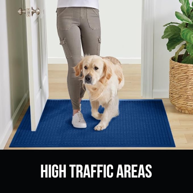GORILLA GRIP® Ultra Absorbent Front Door Mat Outside Entrance, 47x35, Traps Dirt and Moisture, HydroABSORB Indoor Outdoor Doormat Holds Up to 6 Cups Water, Stain and Fade Resistant Welcome Mat, Blue