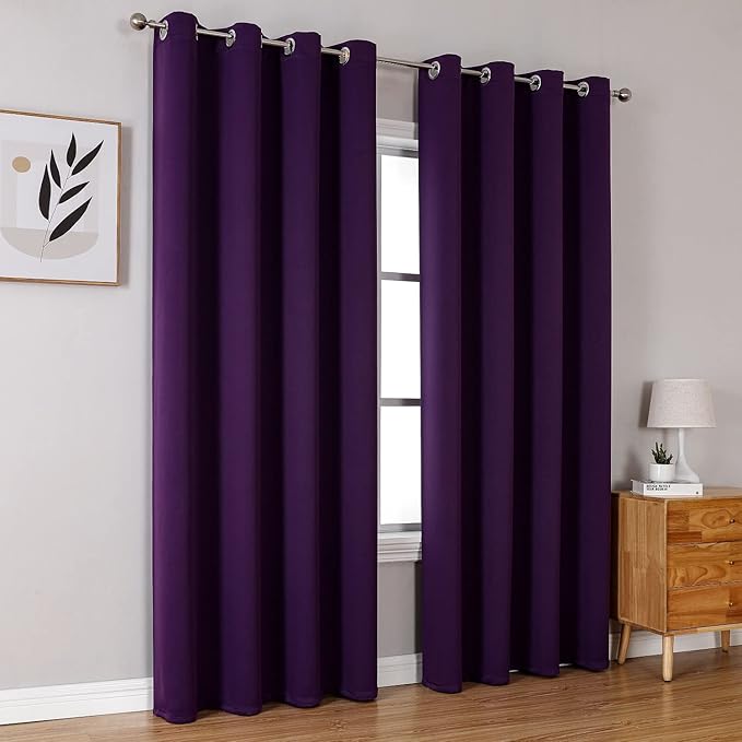 ChrisDowa Blackout Curtains 102 Inches Long 2 Panels Set for Living Room, Grommet Thermal Insulated Room Darkening Curtains for Bedroom (Royal Purple, 52 x 102 Inch)