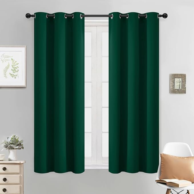 Yakamok Dark Green Blackout Curtains for Bedroom, Room Darkening Thermal Insulated Grommet Window Curtains, Light Blocking Blackout Drapes for Living Room, 38Wx54L inch,2 Panels