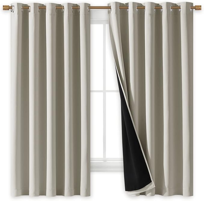 NICETOWN Natural 100% Blackout Lined Curtains, 2 Thick Layers Completely Blackout Window Treatment Thermal Insulated Drapes for Kitchen/Bedroom (1 Pair, 70 inches Width x 63 inches Length Each Panel)