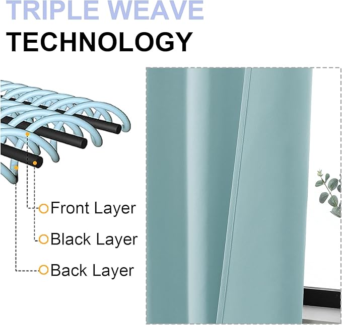 Simplebrand Blackout Extra 10ft Curtains for Patio 120 Inches Long 2 Panels Set, Solid Thermal Insulated Energy Saving Rod Pocket Window Treatment Curtains Blackout Drapes, 50" Wx120 L, Aqua