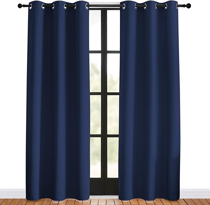 NICETOWN Blackout Curtain Panels, Navy, 1 Pair, 42 by 80-inch, Window Treatment Energy Saving Thermal Insulated Solid Grommet Blackout Drapes/Draperies