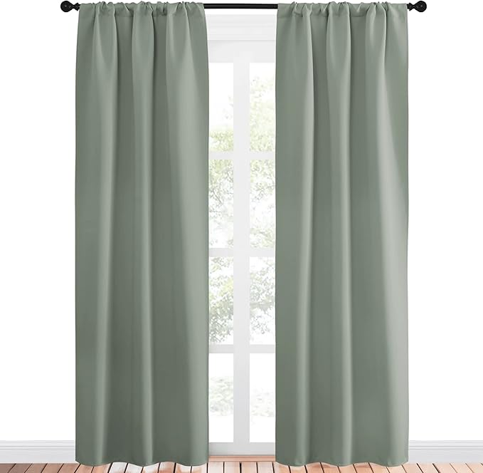 NICETOWN Window Curtains Blackout Drapes - Thermal Insulated Solid Rod Pocket Blackout Curtains/Draperies for Living Room (Sage Green, One Pair, 34 by 84-Inch)