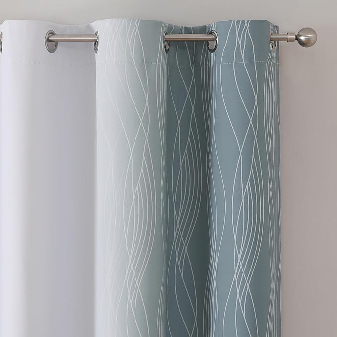 Estelar Textiler Stone Blue and Greyish White Blackout Curtains & Drapes for Bedroom, Thermal Insulated Ombre Blackout Drapes, Room Darkening Energy Saving Curtains for Living Room, 42Wx63L, 2 Panels