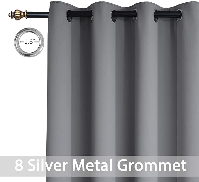 Yakamok Gray Blackout Curtain Panels 84 inches - Light Reducing Thermal Insulated Solid Grommet Blackout Curtains/Panels/Drapes for Living Room 1 Panel, 52 inches by 84 Inch, Grey