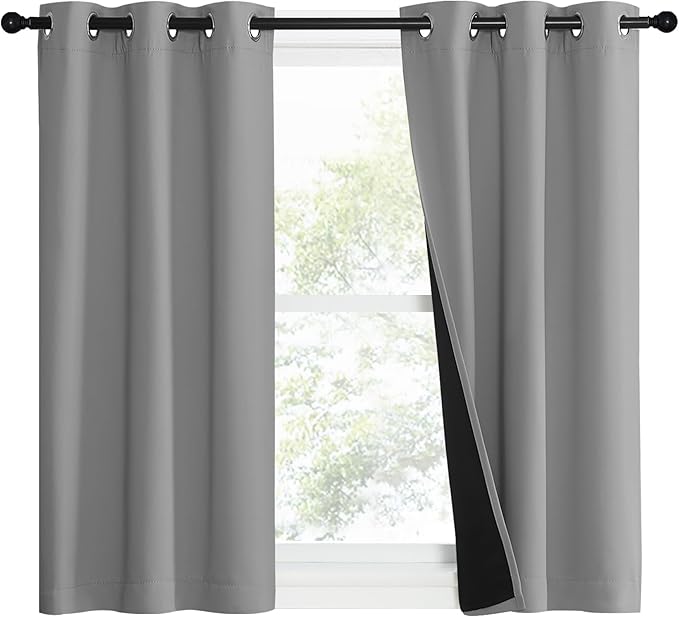 NICETOWN Full Shade Curtain Panels, Pair of Energy Smart & Noise Blocking Out Blackout Drapes for Dining Room Window, Thermal Insulated Guest Room Lined Window Dressing(Silver Grey, 37 x 50 inch)